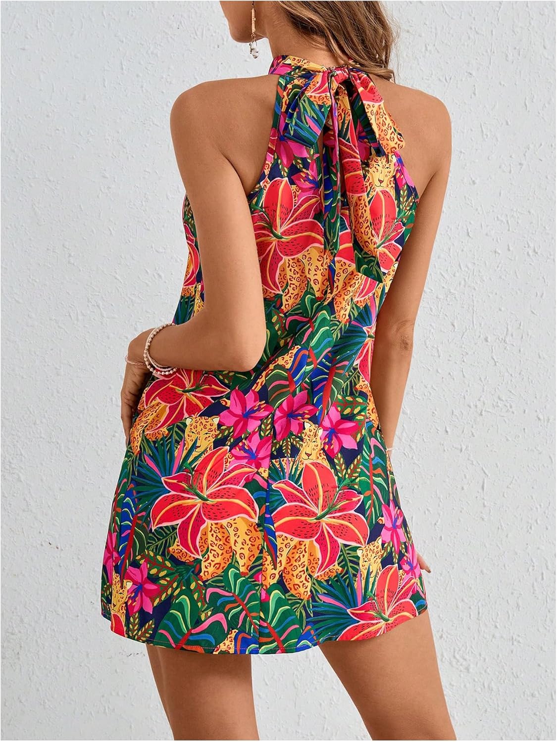 Floerns Women's Sleeveless Floral Print Sundress Halter Neck A Line Short Dress