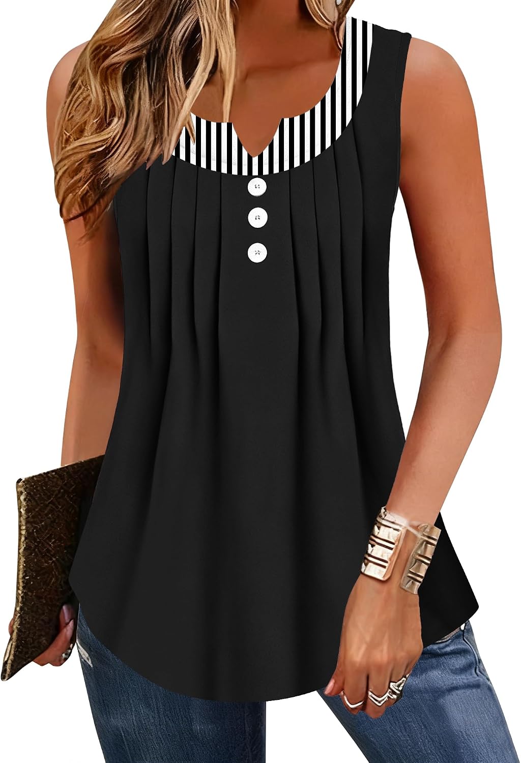Disamer Tank Tops for Women Loose Fit Sleeveless Summer Tops Trendy T Shirts Spring 2026 Patchwork Tunic Tops Blouse Tee